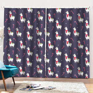 Xmas Llama Pattern Print Pencil Pleat Curtains