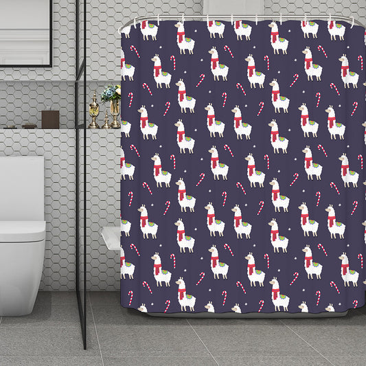 Xmas Llama Pattern Print Polyester Shower Curtain