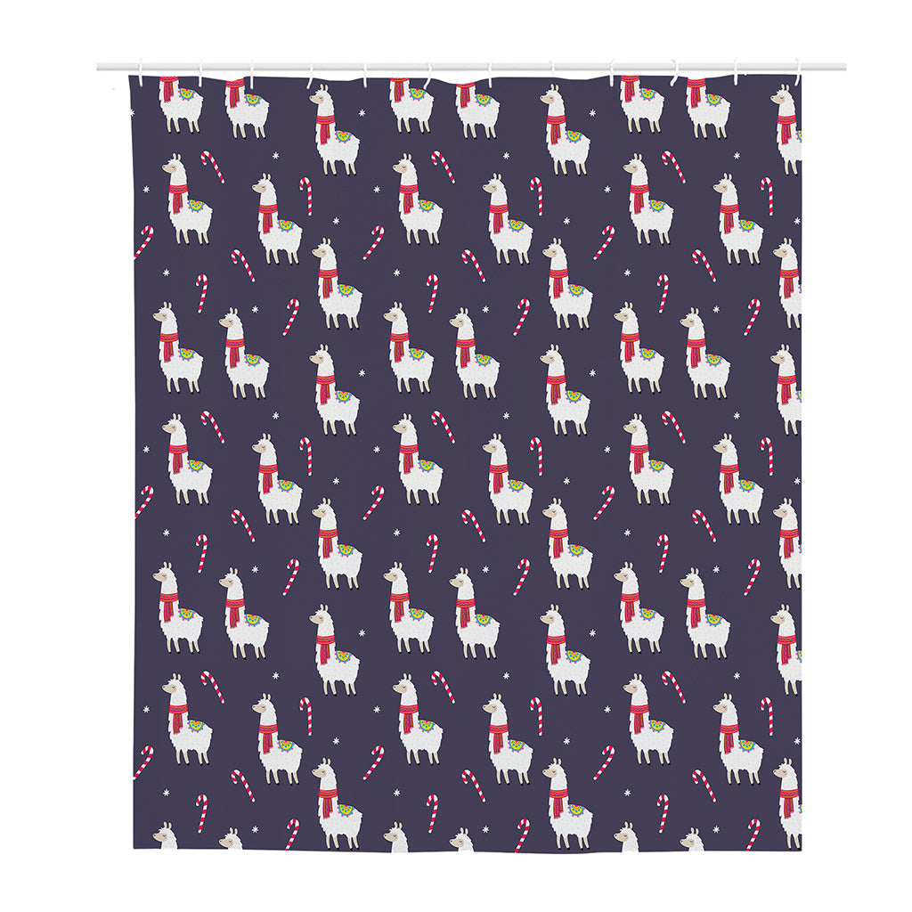Xmas Llama Pattern Print Polyester Shower Curtain