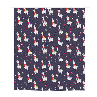 Xmas Llama Pattern Print Polyester Shower Curtain