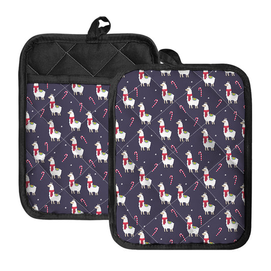 Xmas Llama Pattern Print Pot Holders With Pocket