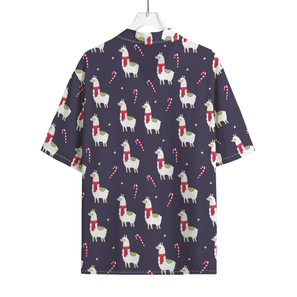 Xmas Llama Pattern Print Rayon Hawaiian Shirt