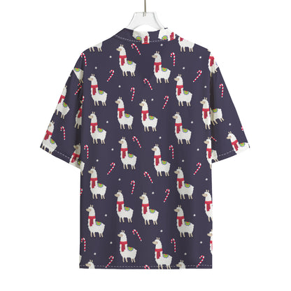 Xmas Llama Pattern Print Rayon Hawaiian Shirt