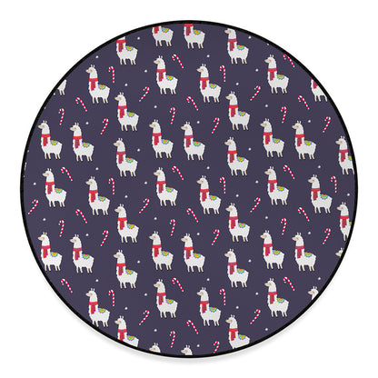 Xmas Llama Pattern Print Round Floor Mat