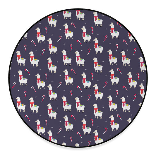 Xmas Llama Pattern Print Round Floor Mat