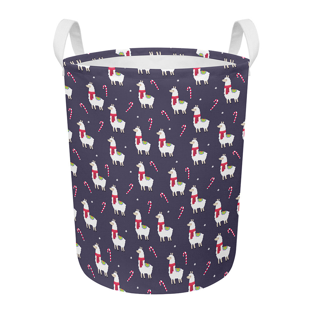 Xmas Llama Pattern Print Round Laundry Basket