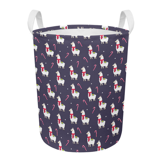 Xmas Llama Pattern Print Round Laundry Basket