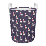 Xmas Llama Pattern Print Round Laundry Basket