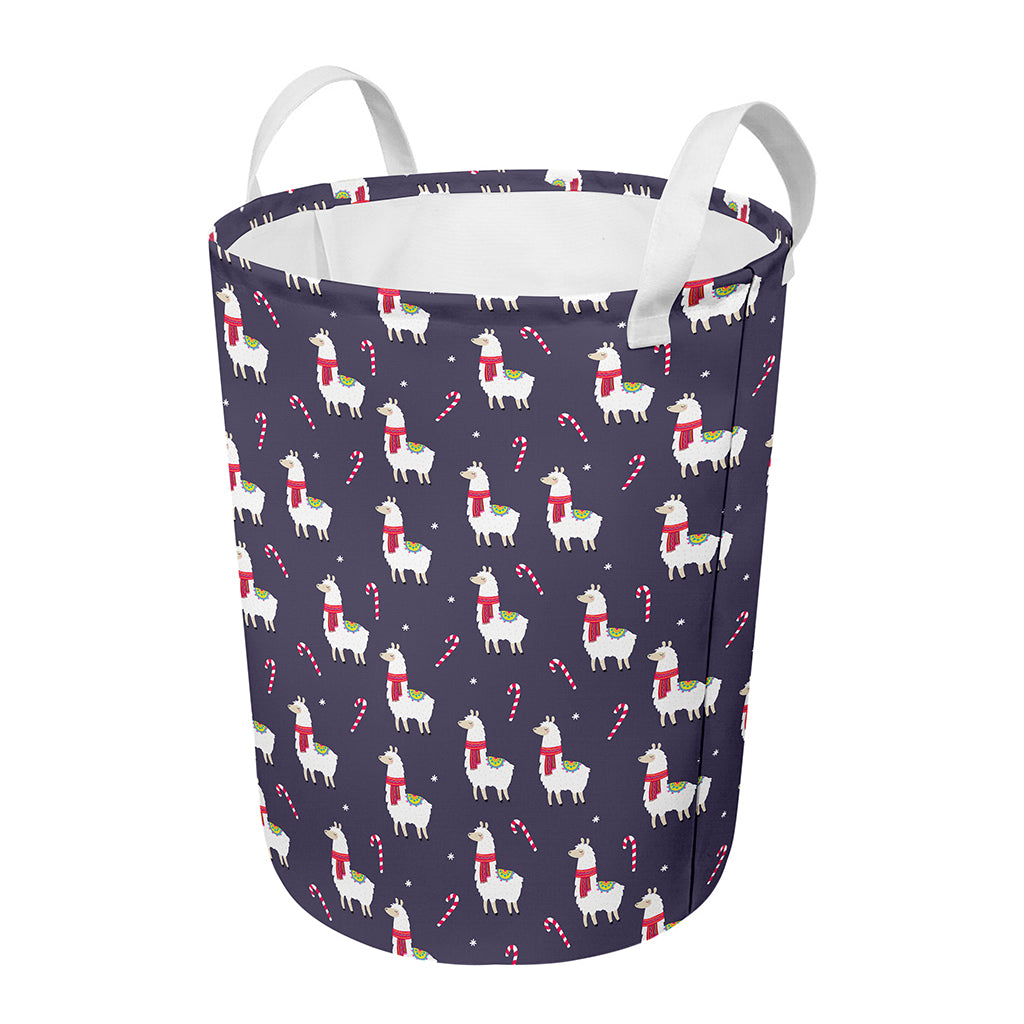 Xmas Llama Pattern Print Round Laundry Basket