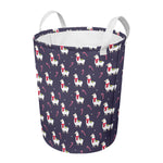 Xmas Llama Pattern Print Round Laundry Basket