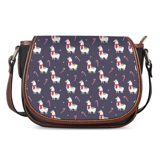 Xmas Llama Pattern Print Saddle Bag
