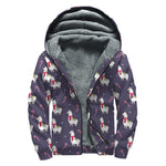 Xmas Llama Pattern Print Sherpa Lined Zip Up Hoodie
