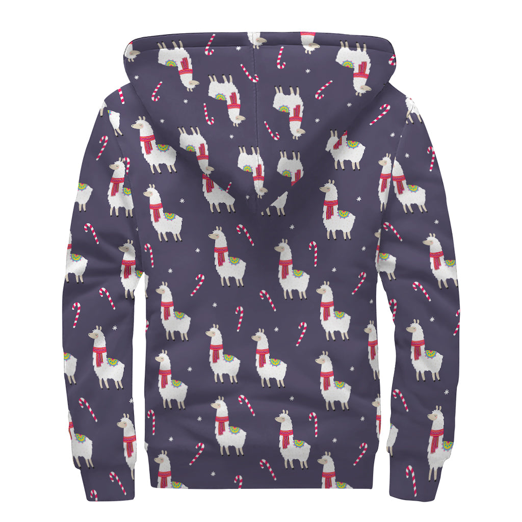 Xmas Llama Pattern Print Sherpa Lined Zip Up Hoodie