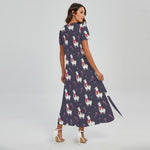 Xmas Llama Pattern Print Short Sleeve Maxi Dress