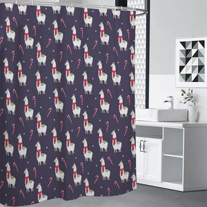 Xmas Llama Pattern Print Shower Curtain