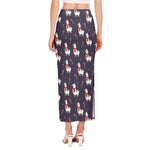 Xmas Llama Pattern Print Side Slit Maxi Skirt