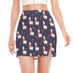 Xmas Llama Pattern Print Side Slit Mini Skirt