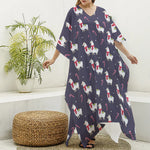 Xmas Llama Pattern Print Silk V-Neck Kaftan Dress