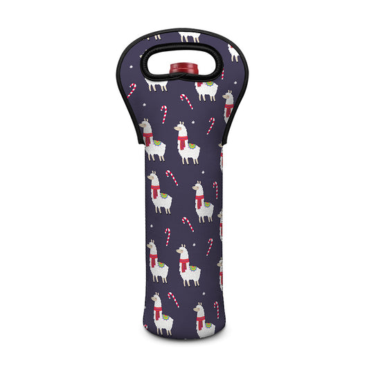 Xmas Llama Pattern Print Single Neoprene Wine Tote