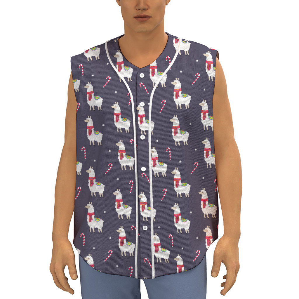 Xmas Llama Pattern Print Sleeveless Baseball Jersey