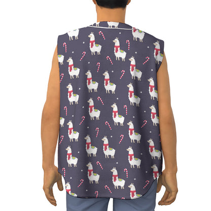 Xmas Llama Pattern Print Sleeveless Baseball Jersey