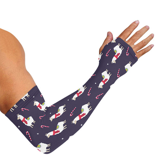 Xmas Llama Pattern Print Sun Protection Arm Sleeves