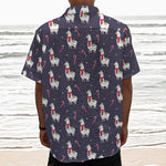 Xmas Llama Pattern Print Textured Short Sleeve Shirt