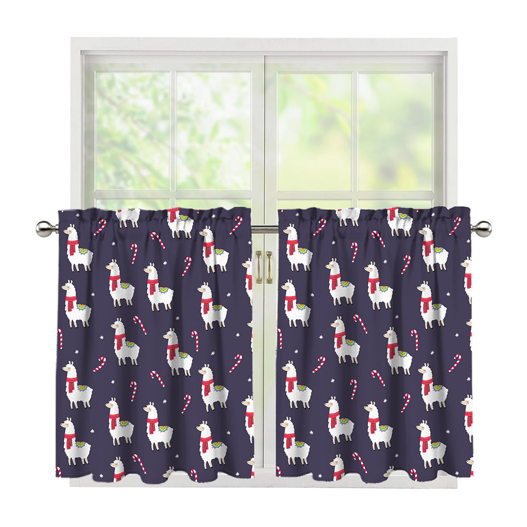 Xmas Llama Pattern Print Tier Curtains