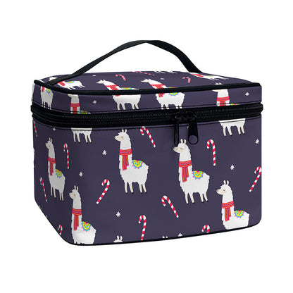 Xmas Llama Pattern Print Travel Makeup Bag
