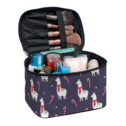 Xmas Llama Pattern Print Travel Makeup Bag