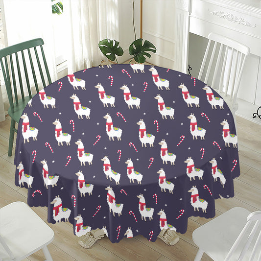 Xmas Llama Pattern Print Waterproof Round Tablecloth