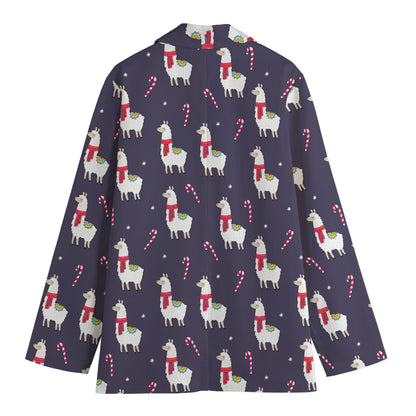 Xmas Llama Pattern Print Women's Blazer