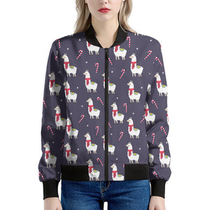 Xmas Llama Pattern Print Women's Bomber Jacket