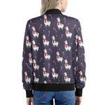 Xmas Llama Pattern Print Women's Bomber Jacket