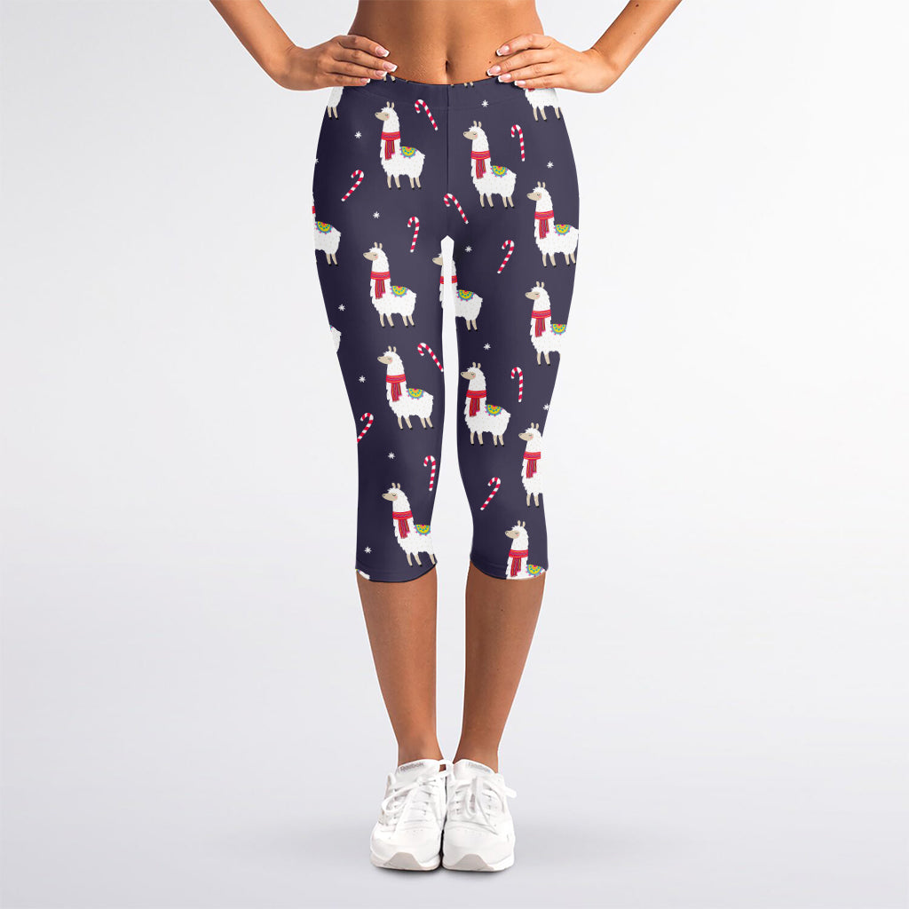 Xmas Llama Pattern Print Women's Capri Leggings