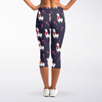 Xmas Llama Pattern Print Women's Capri Leggings