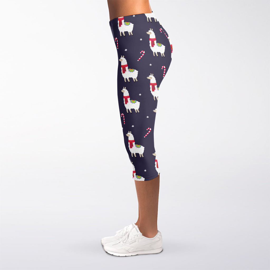 Xmas Llama Pattern Print Women's Capri Leggings
