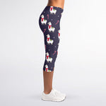 Xmas Llama Pattern Print Women's Capri Leggings