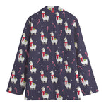 Xmas Llama Pattern Print Women's Cotton Blazer