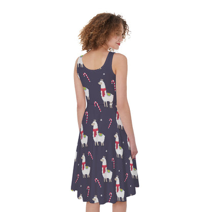 Xmas Llama Pattern Print Women's Sleeveless Dress