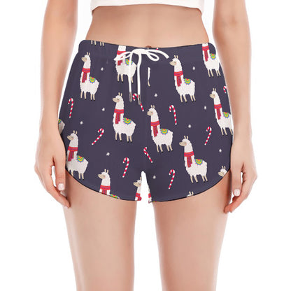 Xmas Llama Pattern Print Women's Split Running Shorts