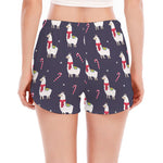 Xmas Llama Pattern Print Women's Split Running Shorts