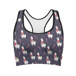 Xmas Llama Pattern Print Women's Sports Bra