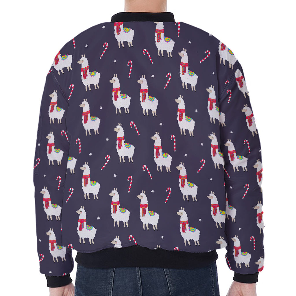 Xmas Llama Pattern Print Zip Sleeve Bomber Jacket