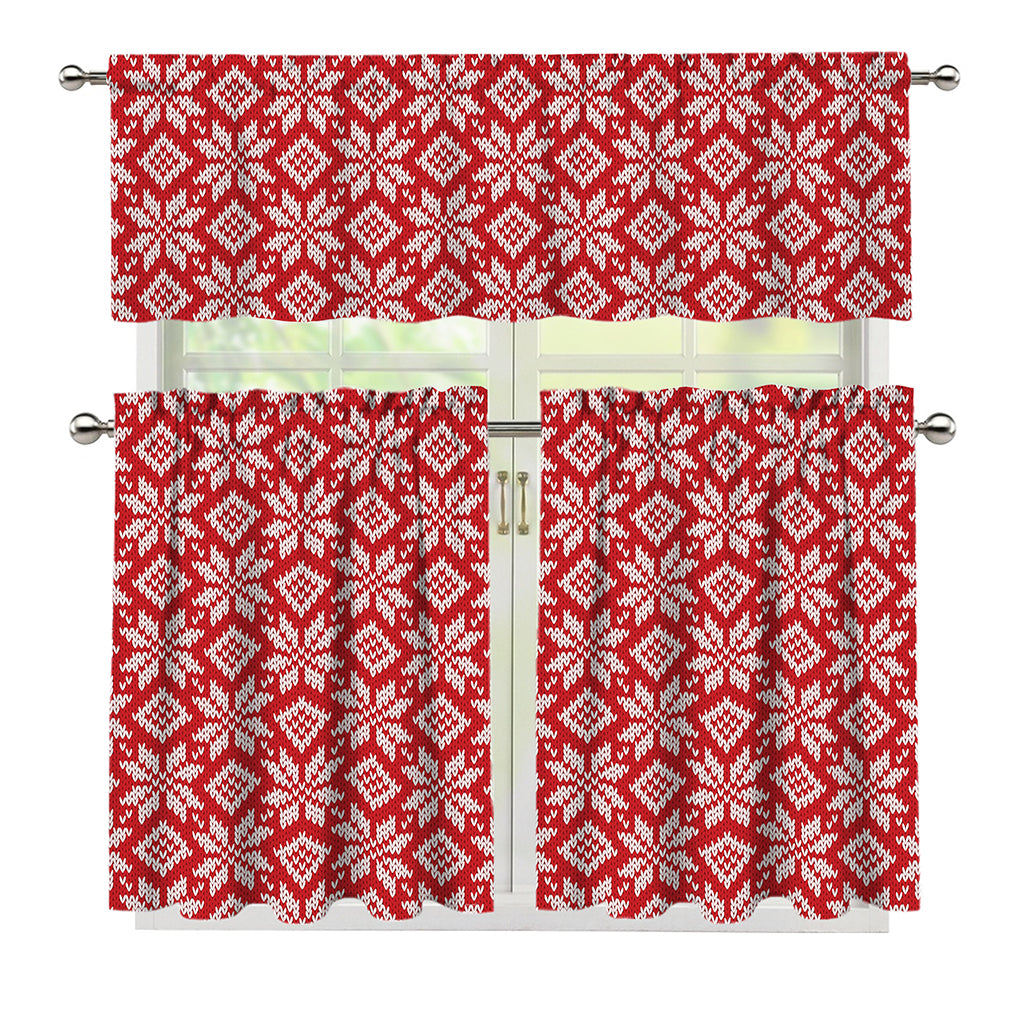 Xmas Nordic Knitted Pattern Print 3 Piece Kitchen Curtains