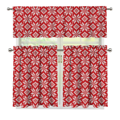 Xmas Nordic Knitted Pattern Print 3 Piece Kitchen Curtains