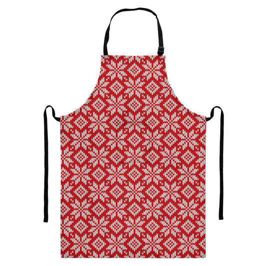 Xmas Nordic Knitted Pattern Print Bib Apron With Pocket