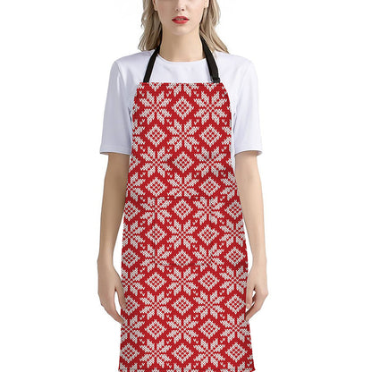 Xmas Nordic Knitted Pattern Print Bib Apron With Pocket