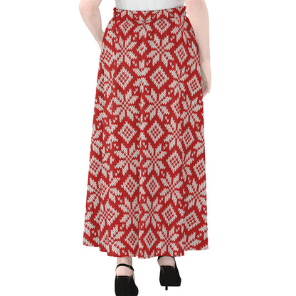 Xmas Nordic Knitted Pattern Print Chiffon Maxi Skirt