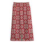 Xmas Nordic Knitted Pattern Print Cotton Front Slit Maxi Skirt